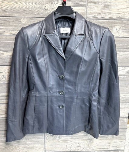 Neiman Marcus Exclusive Women's Gray Leather Jacket Size Medium RN 79675 - Picture 2 of 11