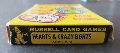 Russell children's card game Crazy 8's Hearts 1960 Super Cute Graphics Art  Craft