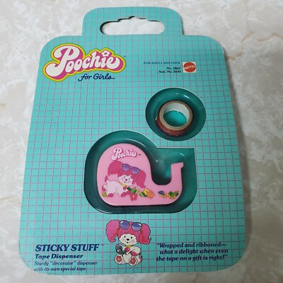 RARE Vintage 1982 Mattel Poochie Sticky Stuff Tape Dispenser New in Package Pink