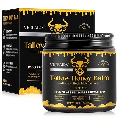 Beef Tallow for Skin, Tallow and Honey Balm for Face - 100% Organic Grass-Fed Be