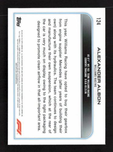 Alexander Albon 2022 Topps Chrome Sapphire Edition Formula 1 #124 Williams - Bild 2 von 2