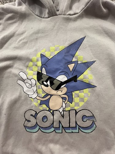 SONIC The HEDGEHOG SEGA Hoodie Kids 12 Gray VTG Hooded Sweatshirt Pullover Y2k - Picture 2 of 10