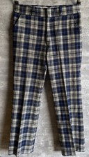 Vintage 1960s Pendleton Blue Plaid Wool Flat Front Straight Leg Pants 36 x 31