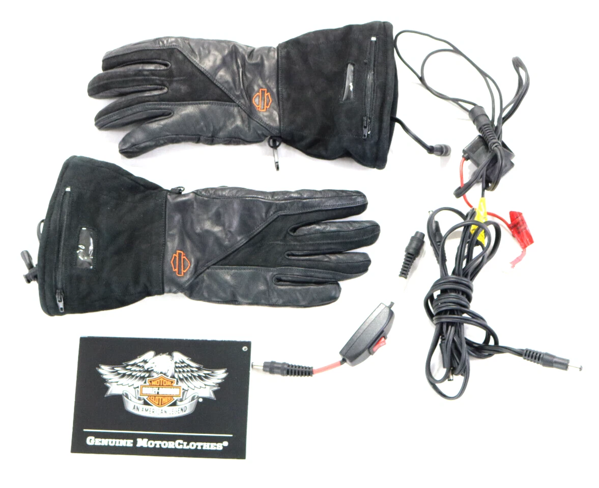 harley davidson gloves S black leather heated hybrid gauntlet warm cold womens