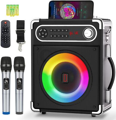 #ad Karaoke Machine with 2 Wireless MicrophonesPortable Bluetooth 5.1 Speaker Light $59.99