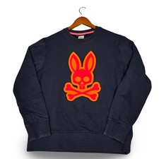 Psycho Bunny Men's Navy Blue Sweatshirt Large Crewneck Big Embroidered Logo Top