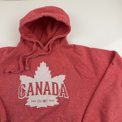 So Soft! River Wear Canada Hoodie Men's Large Red Heathered Maple Leaf Pullover