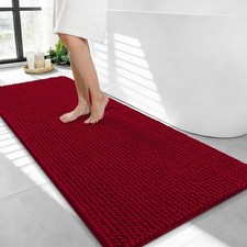 Thick Chenille Bathroom Runner Rugs 44x24, Absorbent Bath Mat, Red