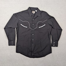 Ely Cattleman Western Men's L Black Diamond Pearl Snap Shirt Smile White Piping