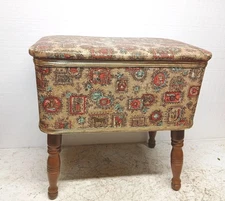 Vintage Burlington Hawkeye Mid Century Sewing Box Basket Bench Stool Americana