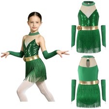 Kids Girls Costume Show Latin Shiny Dancewear Leotard Salsa Jazz Dance Ballet