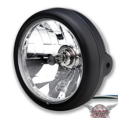 Motorrad  Front Scheinwerfer Bullet H4 5 3/4 Zoll schwarz klar E-geprüft 12V