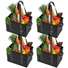  4pk Reusable Grocery Bags Shopping Bags Tote Box Large Black + 2 Color Options