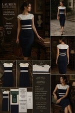 Lauren Ralph Lauren Dress Size 6 Navy White Striped Sheath Career Classic #627