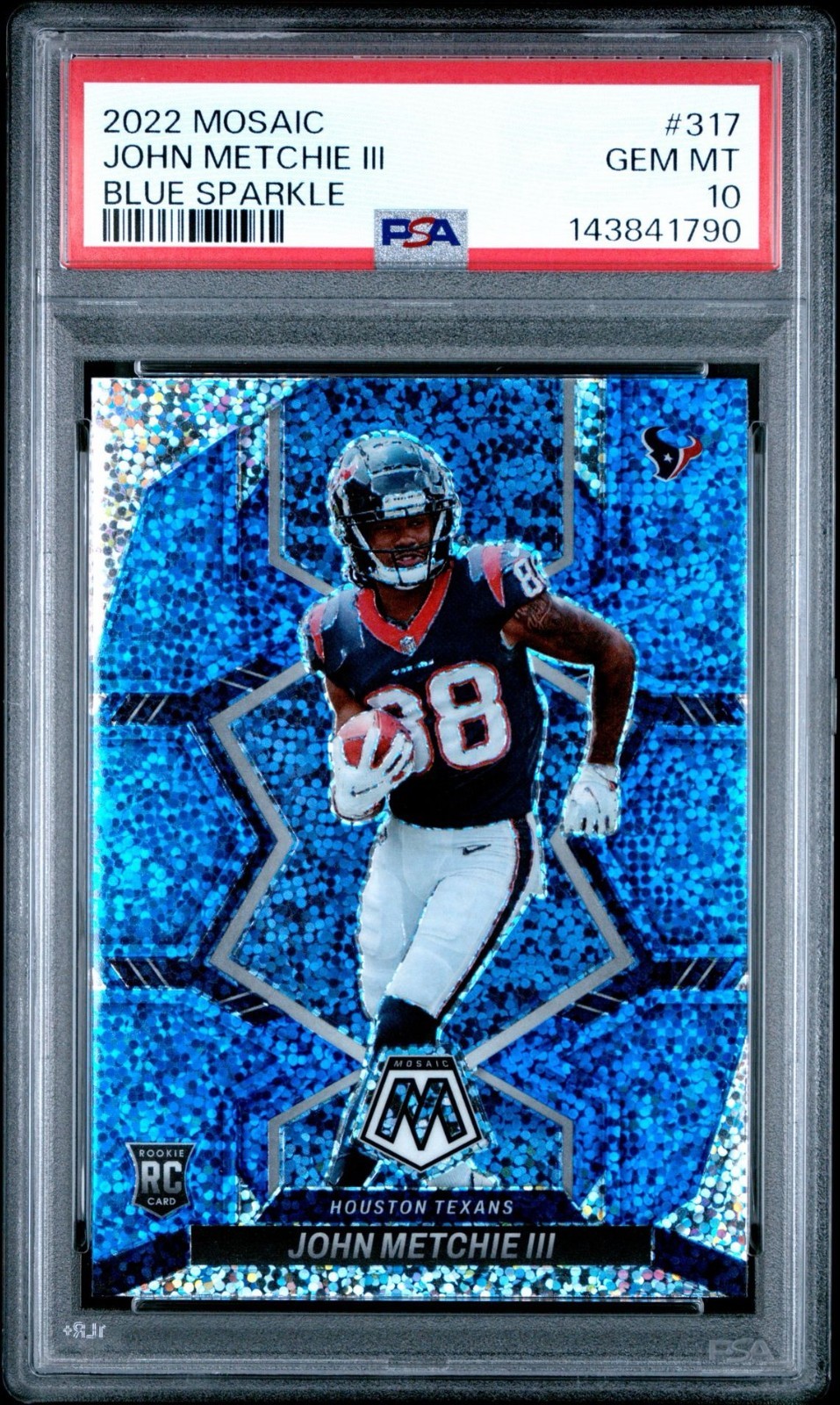 JOHN METCHIE SSP ROOKIE PSA 10 2022 MOSAIC BLUE SPARKLE #317 TEXANS JETS STAR WR