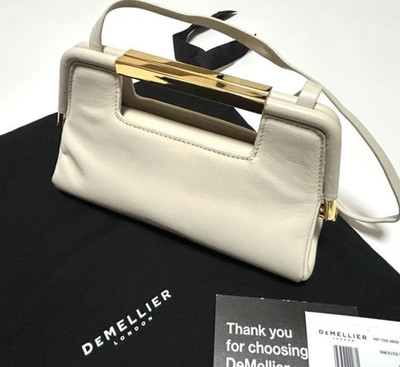 DEMELLIER London Mini Sevilla Leder Weiß Gold Schultertasche Clutch Tasche au...