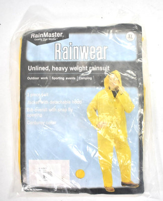 RainMaster Rainwear Unlined Heavy Weight Rain Suit XL Size 3 Piece Yellow