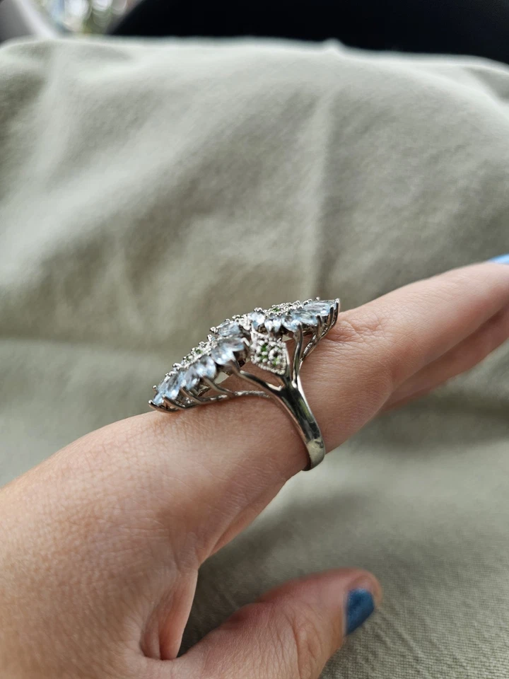 Aquamarine And Chrome Diopside Sterling Silver Ring Size 8 - Image 2 of 4