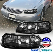 Fits 1997-2003 Chevy Malibu Black Replacement Headlights Lamps 97-03 Left+Right