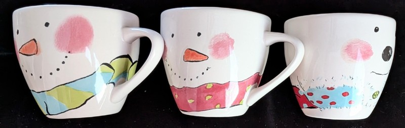 3 Different Design Snowmen Snowman Holiday Christmas Coffee Tea Mugs By Rosanna