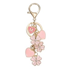 Flower Initial Keychain, Cute Key Chains Flower Purse for Women, Pink Letter m