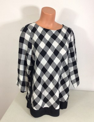 J Jill Plaid Linen Top Shirt Womens Medium