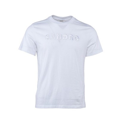 Sandro Herren T-Shirt Weiß Logo Kurzarm 100% Baumwolle Größe M SHPTS01035