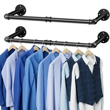 Wall Mounted Clothes Rack 38.4 Inch, 2 Pack Industrial Pipe Clothing Rack, Bl...