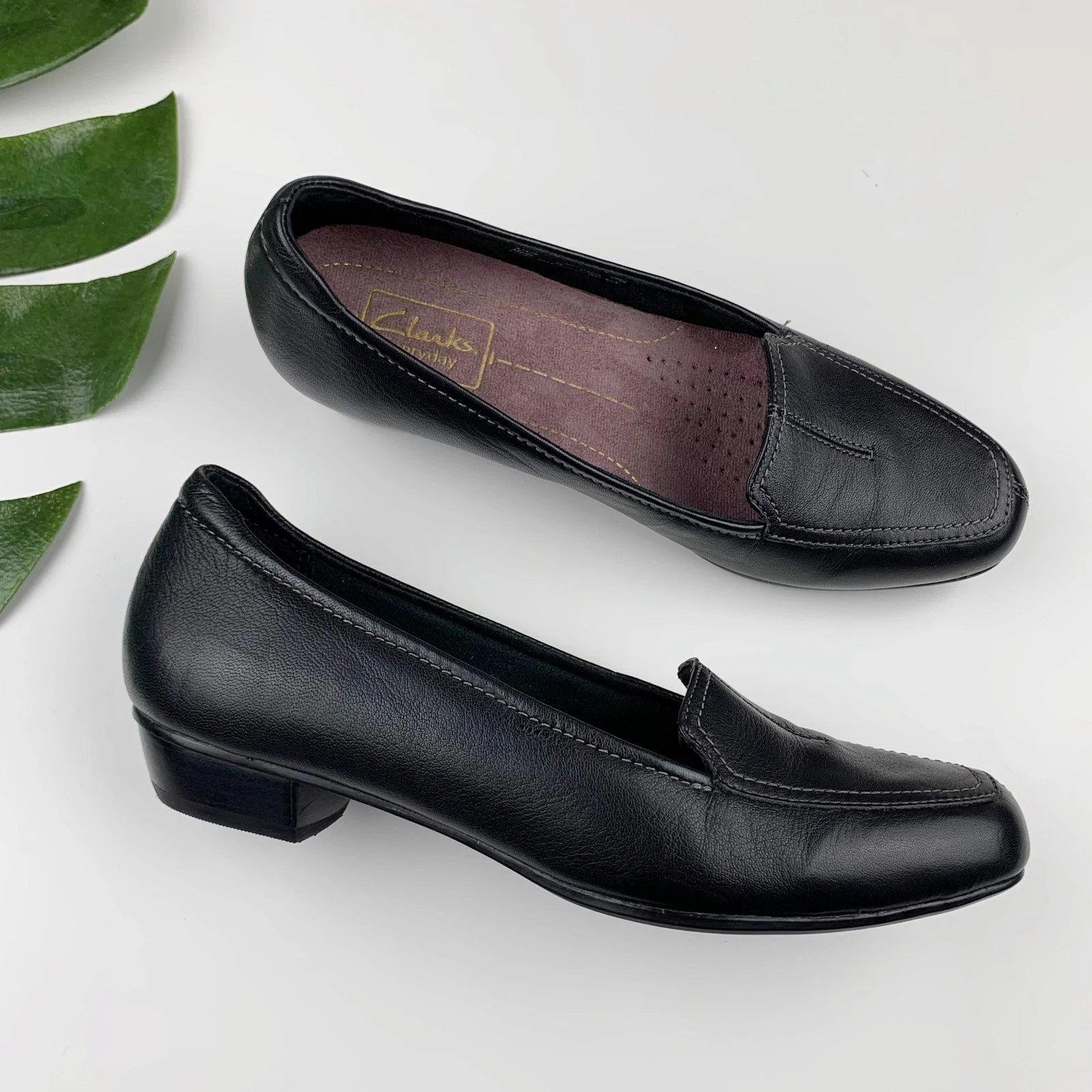 Mocassini Clarks Everyday in pelle nera con tacco basso donna 6 5