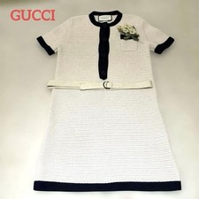 GUCCI Knit Dress Casual Short Sleeve Button Design Size M Stylish