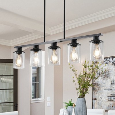 5 Lights Modern Pendant Light Black Chandelier with Glass Shade Hanging Fixtures