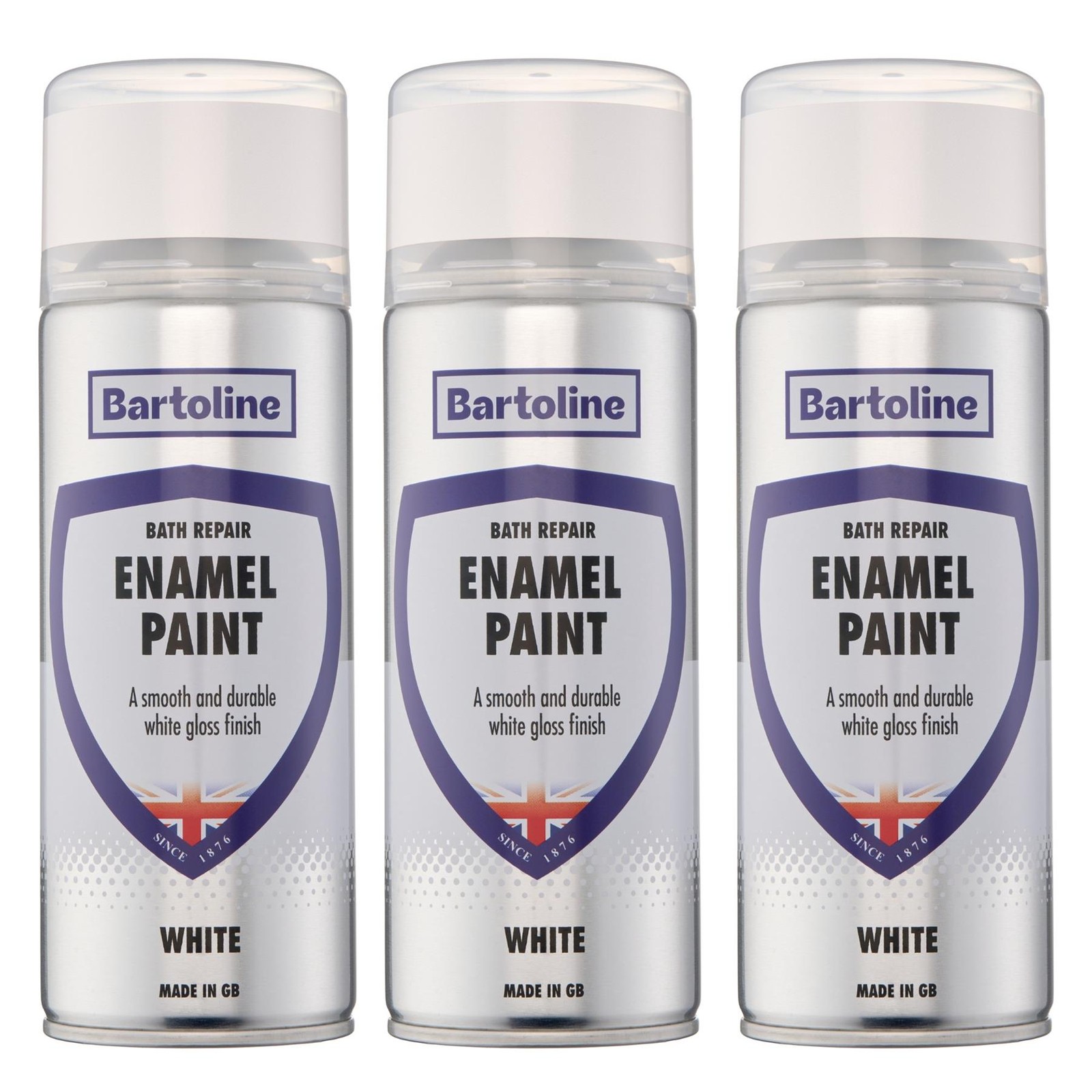 3x Bartoline PP3036 White Enamel Bath Repair Spray Paint 400mL Bathroom Aerosol