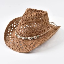 Boho Beaded Cowgirl Straw Hat Hollow Breathable Wide Brim Western Sun Hat Travel
