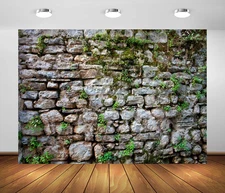 BELECO 7X5Ft Fabric Vintage Brick Stone Wall Backdrop for Photography Overgrown
