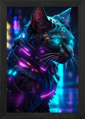 Cyber Katze Gerahmtes Wandbild Poster Leinwanddruck Bild