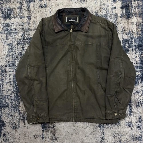 Boeing Canvas Work Jacket Mens XL Leather Collar Blanket Lined Chore Coat Olive - product listing photo