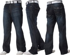 Kruze Bootcut Jeans Mens Flared Wide Leg Denim Trouser Belted Pants All UK Sizes