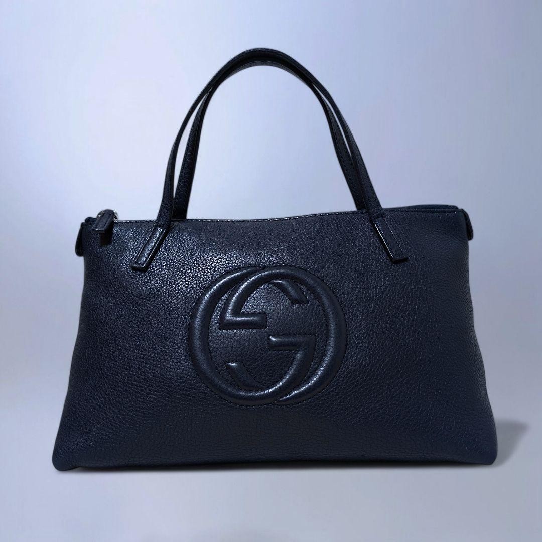 GUCCI 340618 213048 Soho Mini Handbag GG Leather Navy Blue Vintage From Japan thumbnail 19