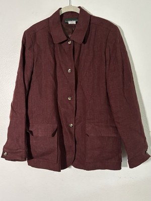 Harve Benard Blazer Womens 14 Chocolate Brown Linen Button Collared Lined Jacket