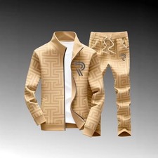 Men's Printed Zipper Jacket and Trousers Set
