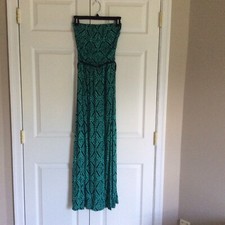 Batik Dark Mint Green Black Geometric Maxi Casual Boho Dress Juniors Size Medium