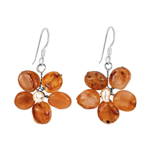 Juego de collar-pendientes florales guirnalda margarita calcedonia naranja - Imagen 2 de 7