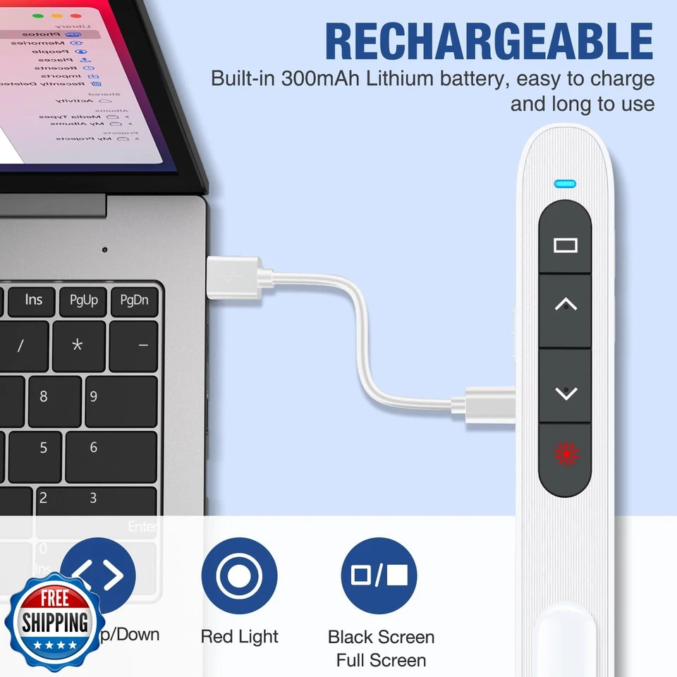 Rechargeable USB-C Wireless Presentation Remote with Volume - 2.4GHz PPT - Image 3 of 4