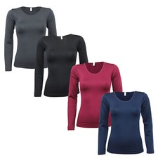 Womens Winter Long Sleeve Scoop Neck Thermal Inner Warm Top Vest Base Layer