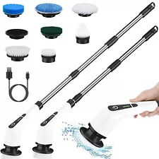 Electric Spin Scrubber Cordless Car Home Cleaning Brush 8 Heads Handle Extension