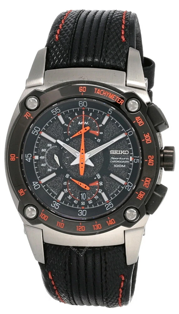 Seiko Sportura Dual Flyback Black Dial LTHR Strap Men s Watch