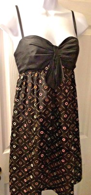 New BCBG Max Azria Dress Eyelet Black Pink Tan SILK Embroidered Sweetheart Sz 6