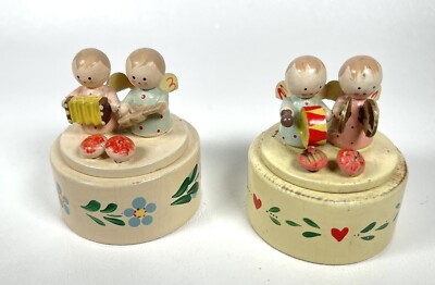 Vintage Handmade Wooden Trinket Boxes, Angels Play Instruments, W.U.K. Germany