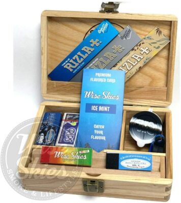 Wise Skies Medium Holz Rollbox blau Konvolut Rollpapier Paket