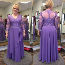 Chiffon Mother Of The Bride Dress V Neck Long Sleeve Applique Pleated Party Gown
